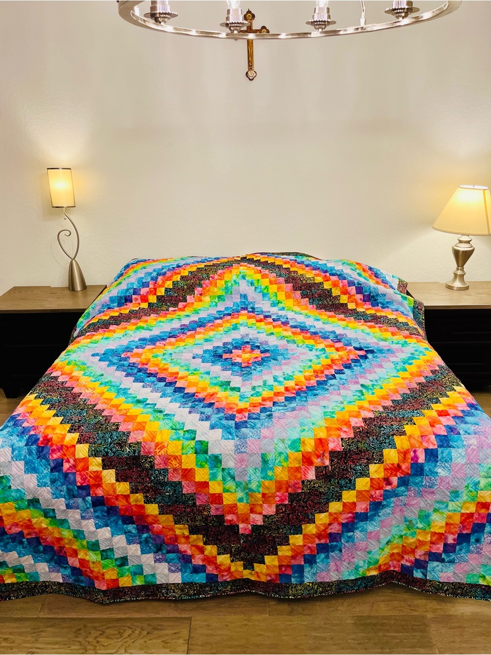 Handmade Multicolor Patchwork Quilt Bedspread - Vibrant Batik Rainbow Design